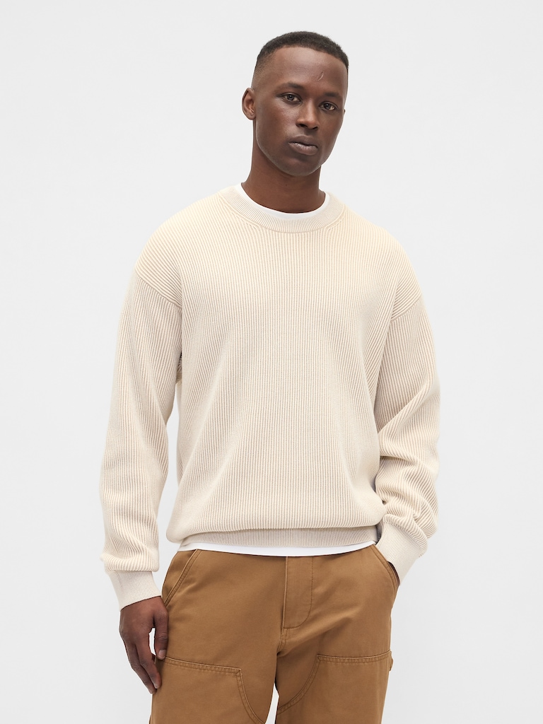 Oversized Fisherman-Stitch Crewneck Sweater