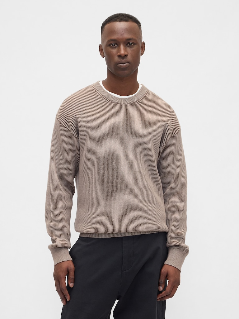 Oversized Fisherman-Stitch Crewneck Sweater