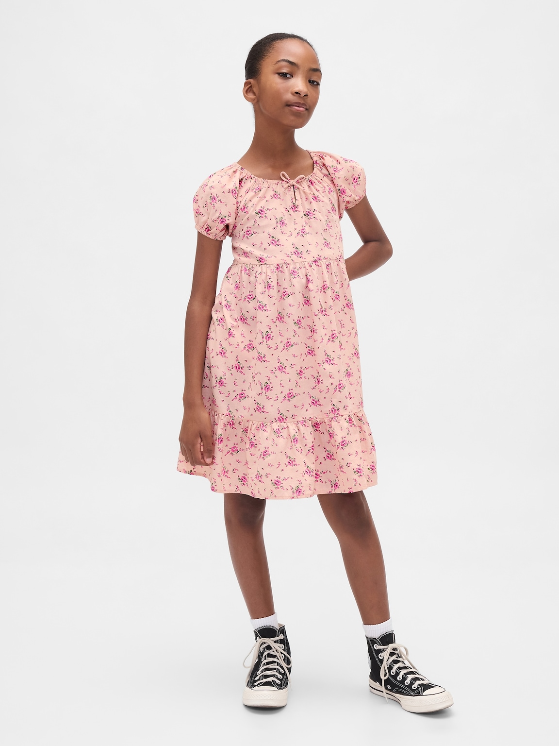 Kids Puff-Sleeve Tiered Dress