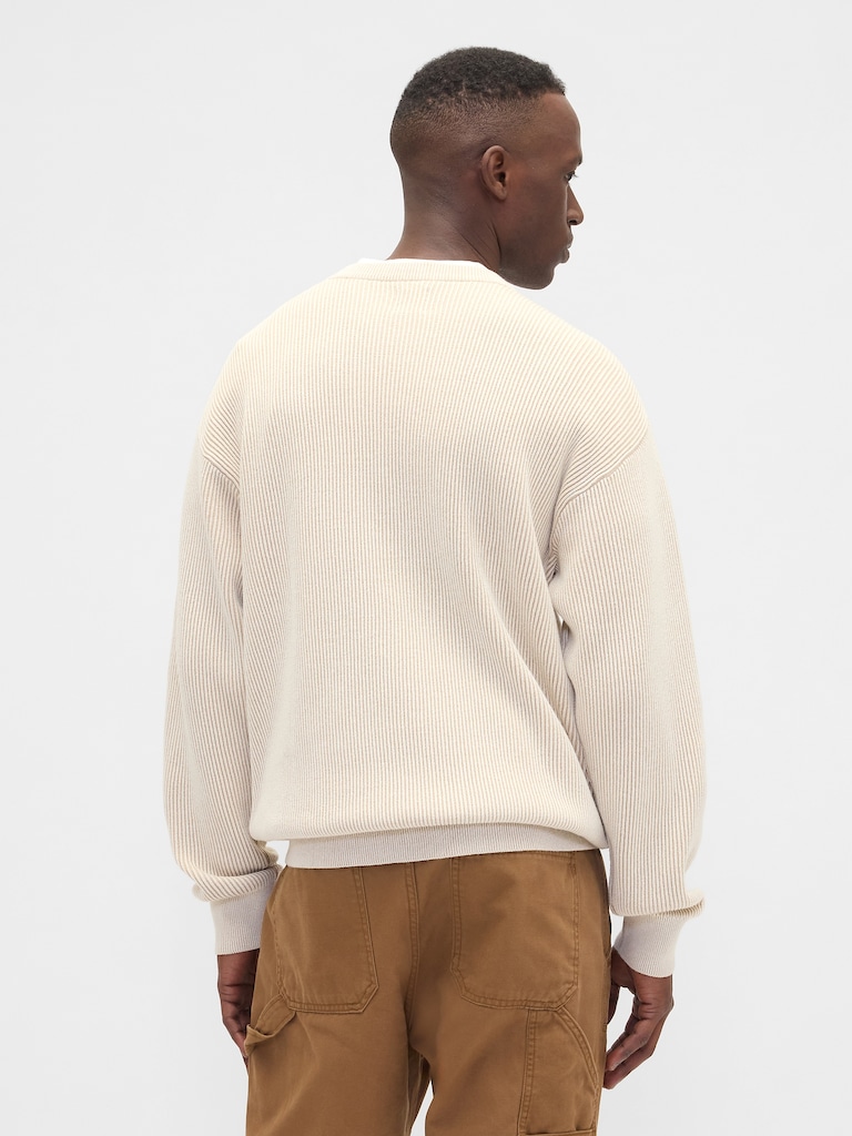 Oversized Fisherman-Stitch Crewneck Sweater
