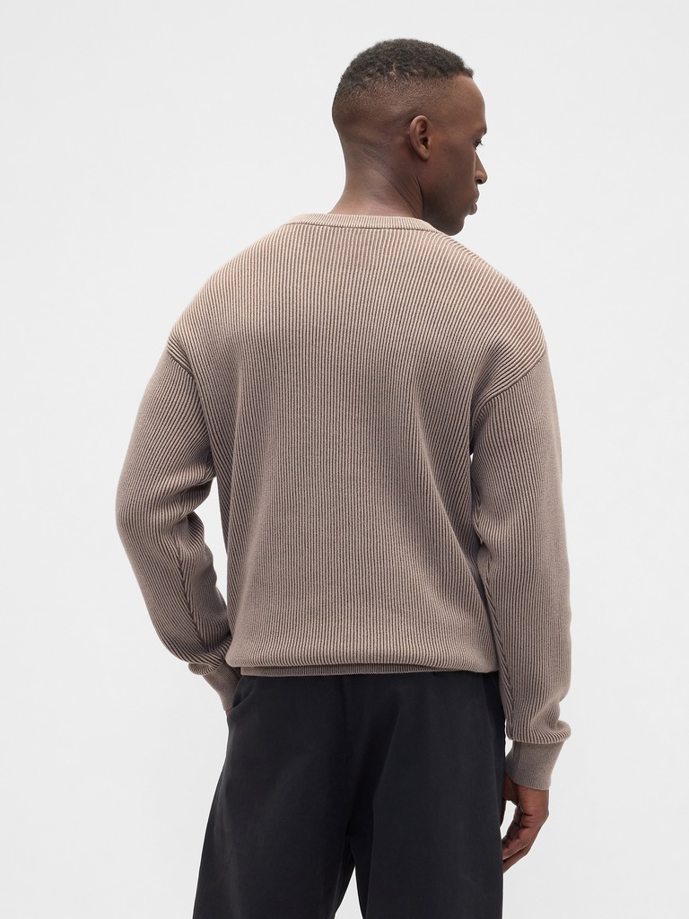 Oversized Fisherman-Stitch Crewneck Sweater