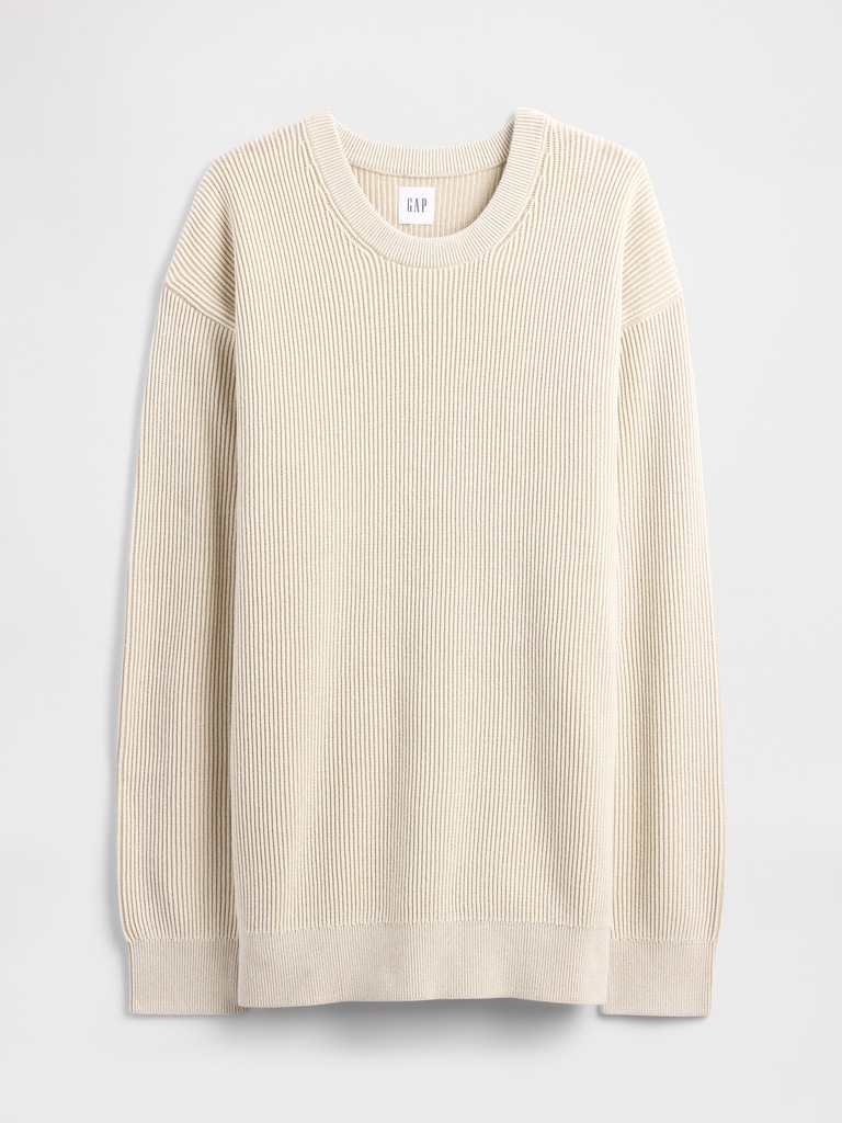 Oversized Fisherman-Stitch Crewneck Sweater
