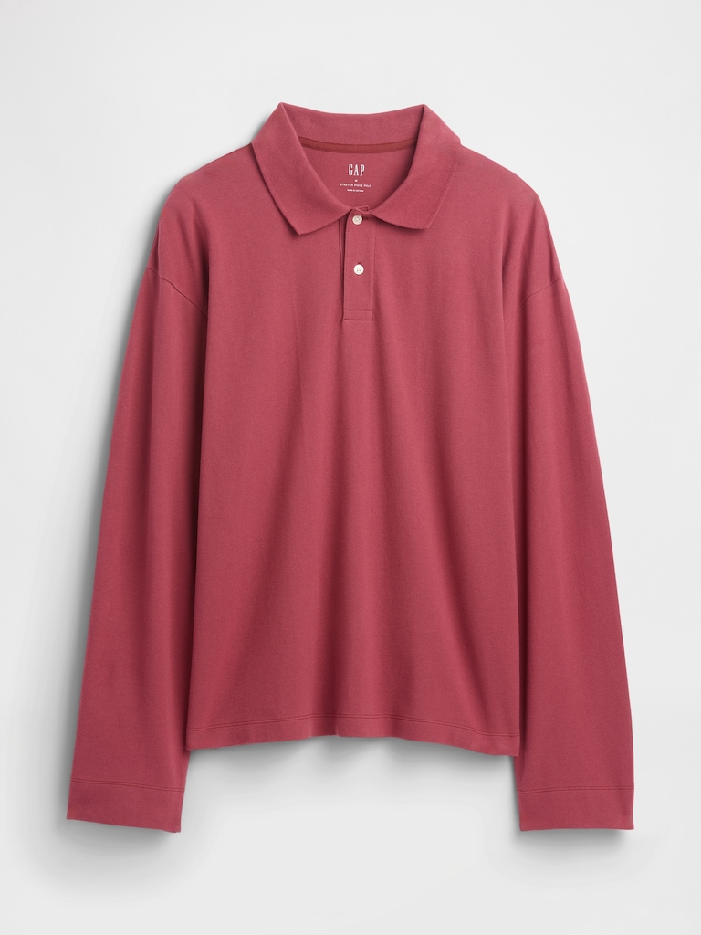 Boxy Stretch Pique Polo Shirt