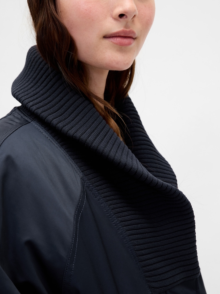Oversized Knit-Trim Bomber Jacket