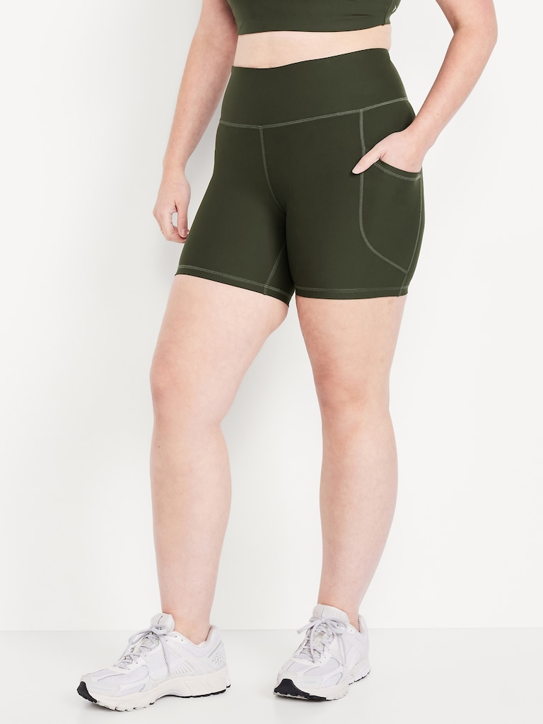 High-Waisted PowerSoft Pocket Biker Shorts -- 6-inch inseam