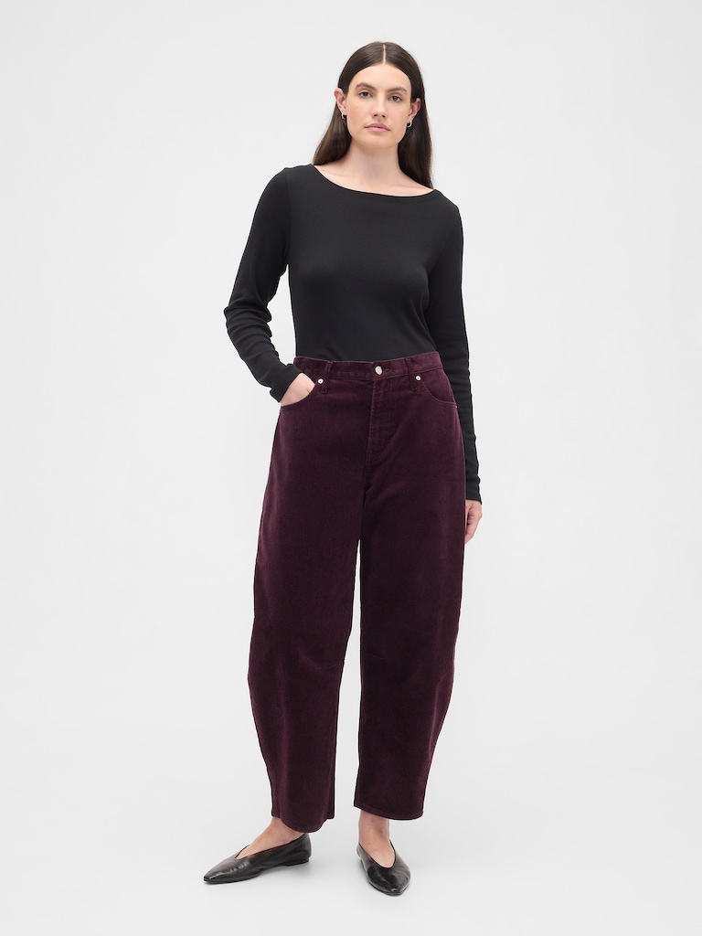 High Rise Barrel Corduroy Pants