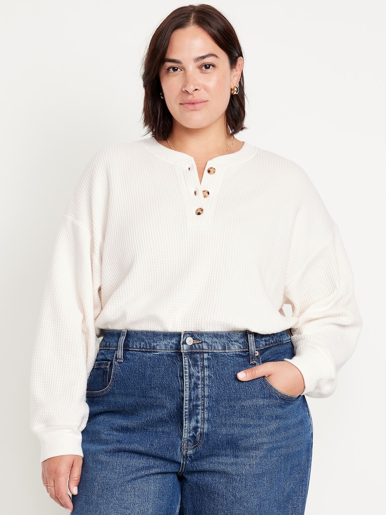 Oversized Cozy Waffle Henley Top
