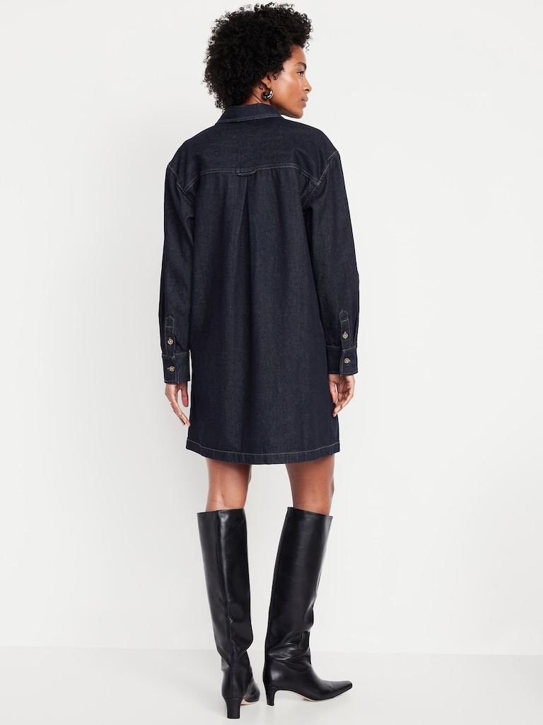 Long-Sleeve Denim Mini Shirt Dress