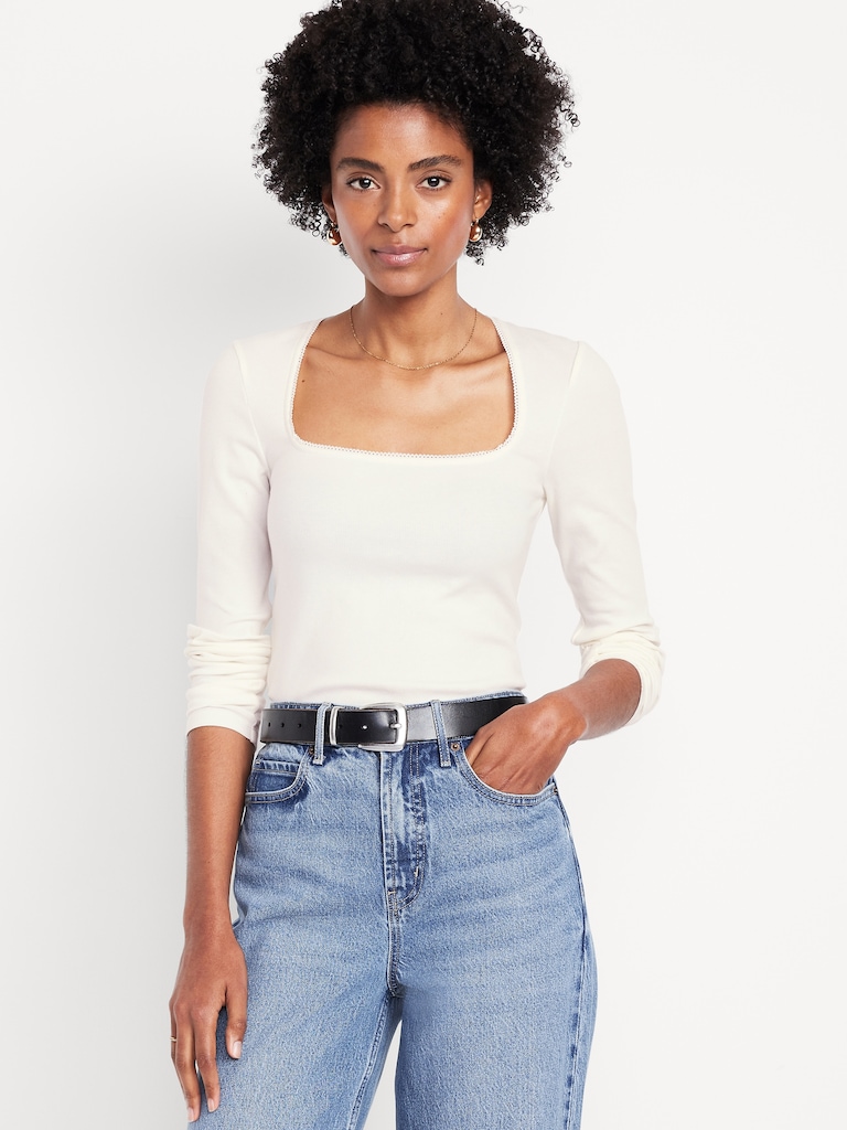 Long-Sleeve Square-Neck Top