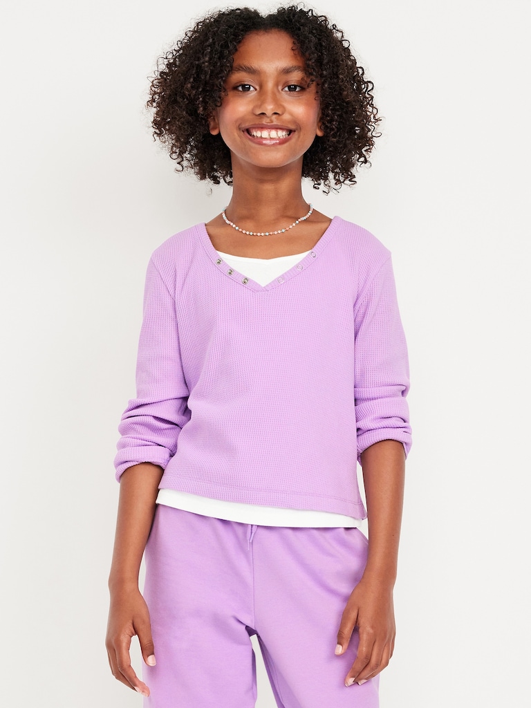Long-Sleeve 2-In-1 Fitted Henley Top for Girls