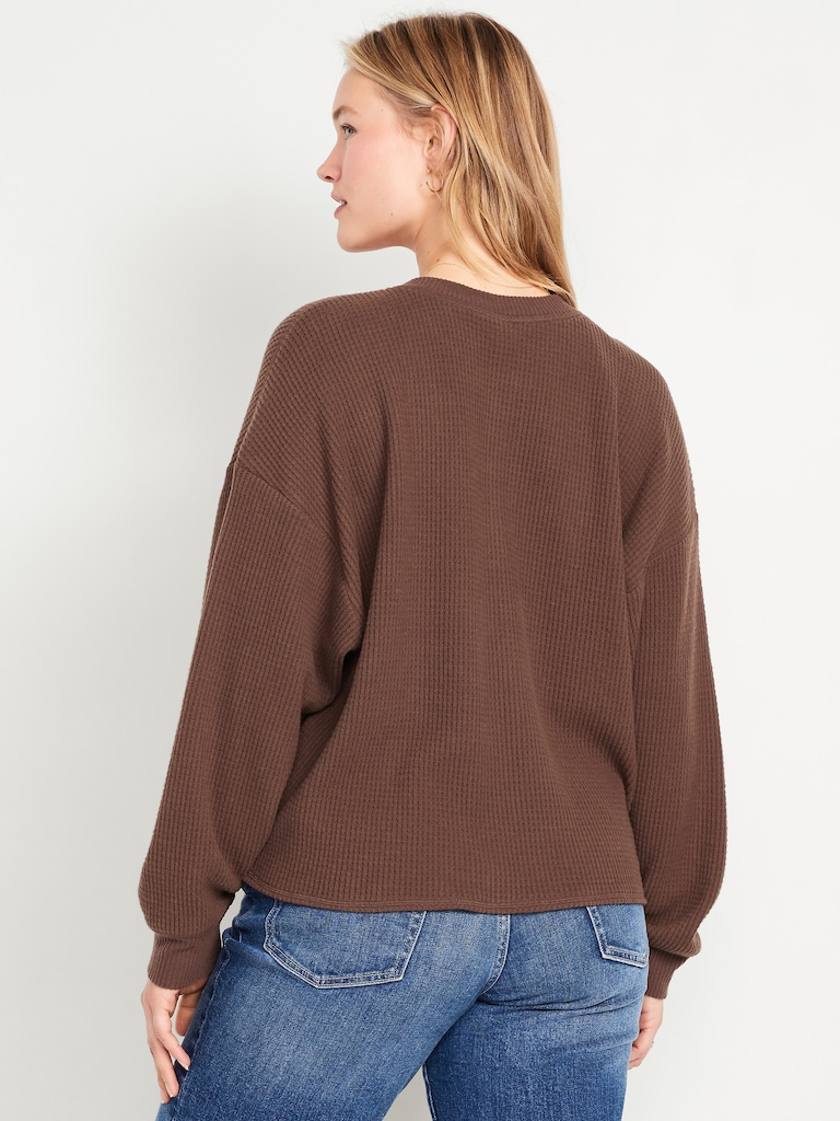 Oversized Cozy Waffle Henley Top