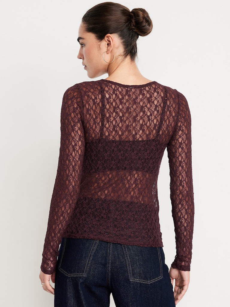 Long-Sleeve Lace Crew-Neck Top