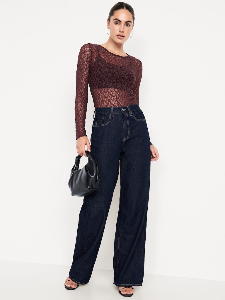 Long-Sleeve Lace Crew-Neck Top