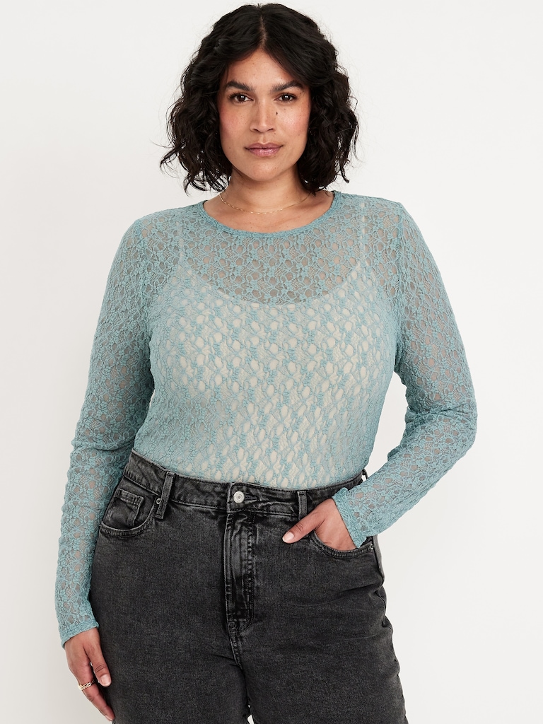 Long-Sleeve Lace Crew-Neck Top