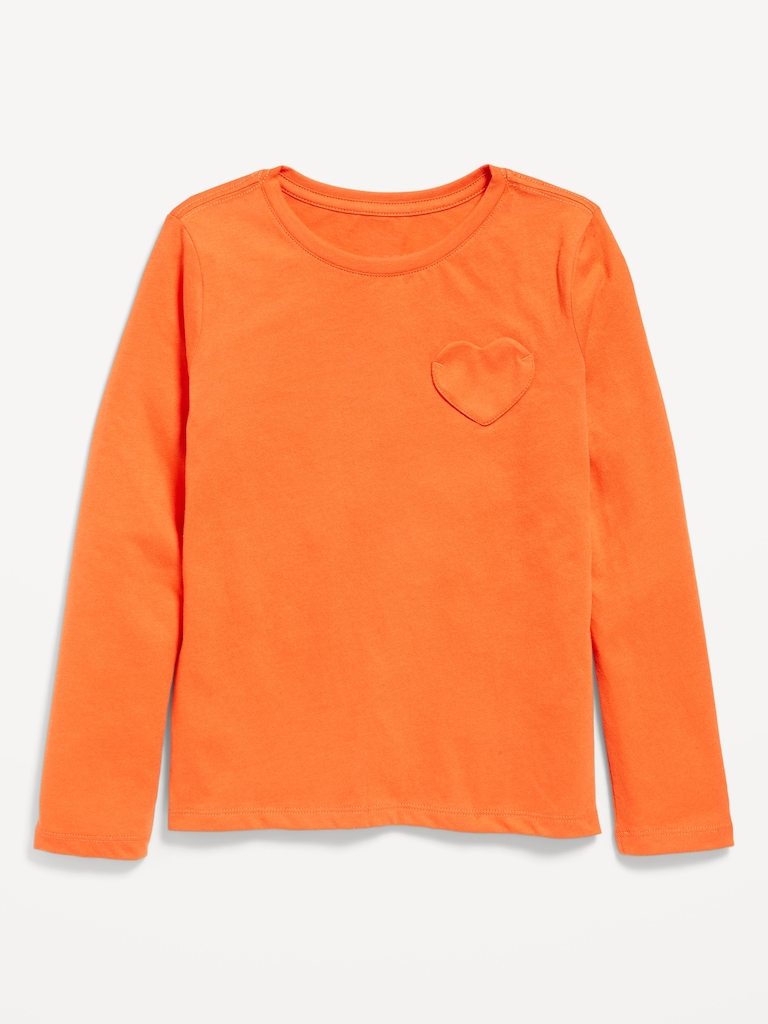 Softest Long-Sleeve Heart-Pocket T-Shirt for Girls
