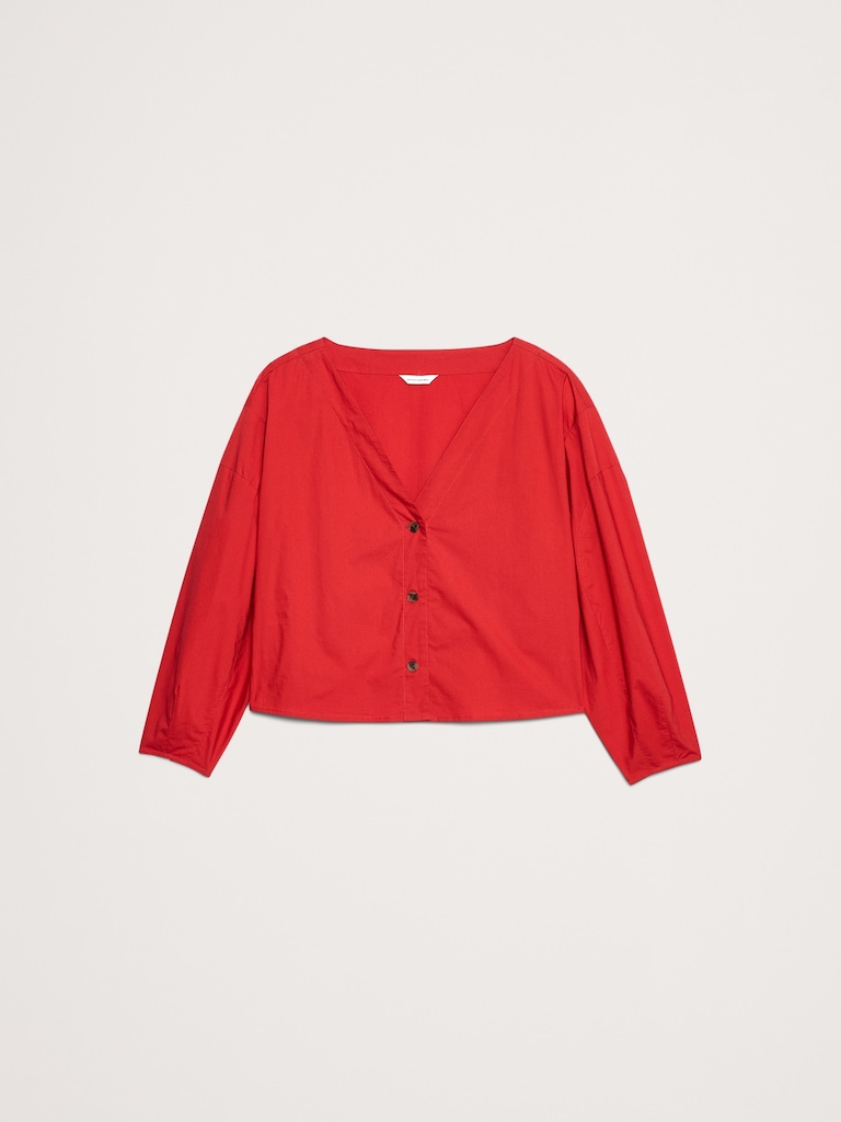 Cotton Poplin Volume-Sleeve Top