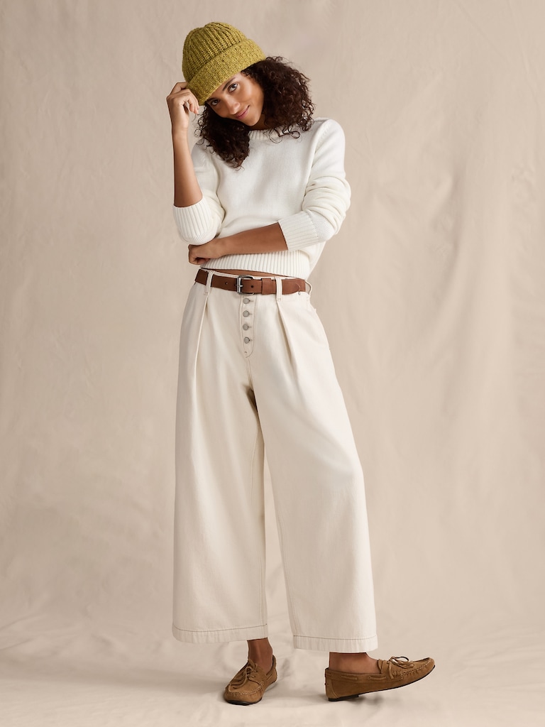 Mid-Rise Loose Pleated Ankle Jean