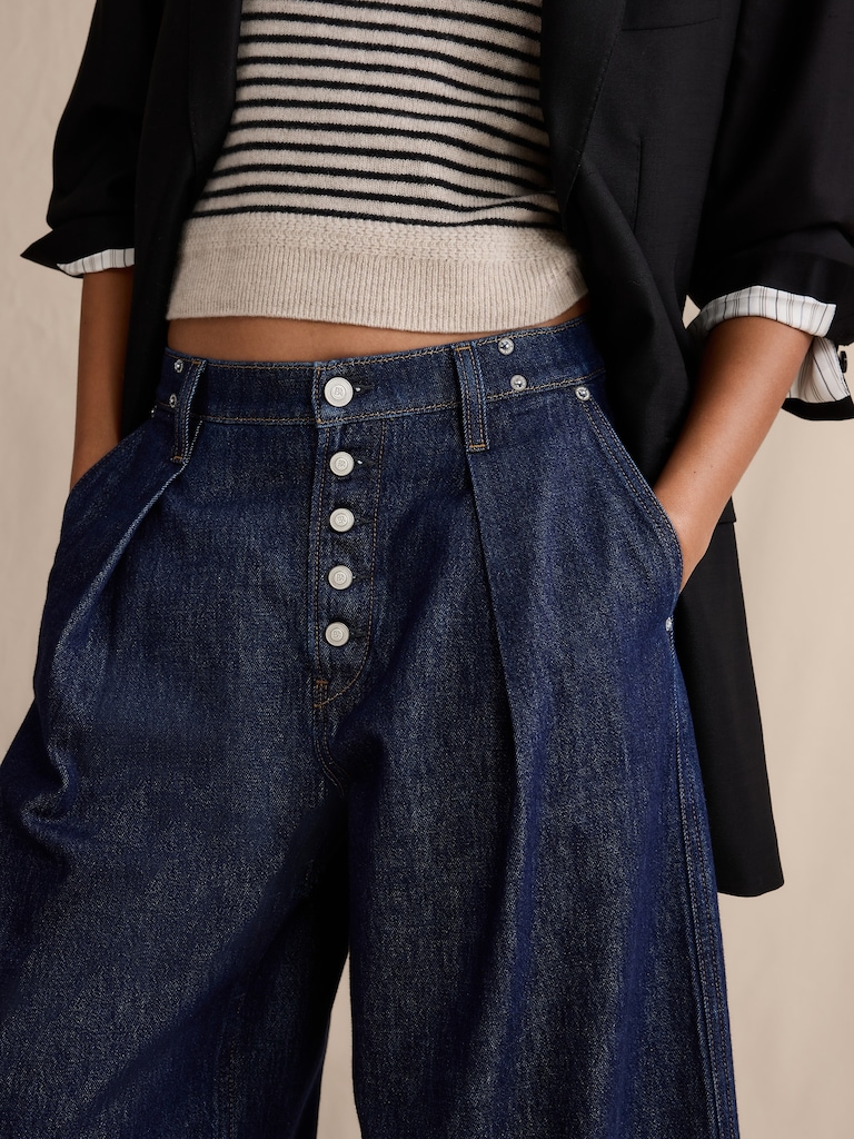 Mid-Rise Loose Pleated Ankle Jean