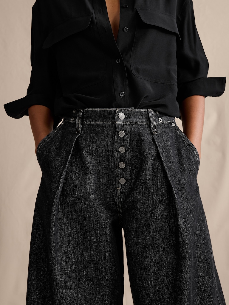 Mid-Rise Loose Pleated Ankle Jean