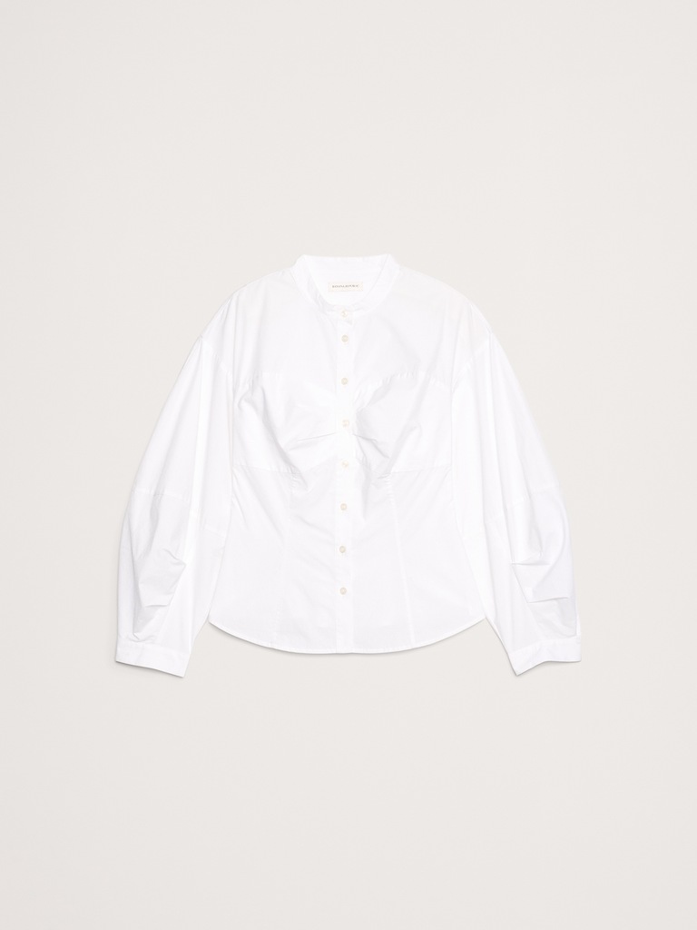 Cotton Poplin Balloon-Sleeve Shirt