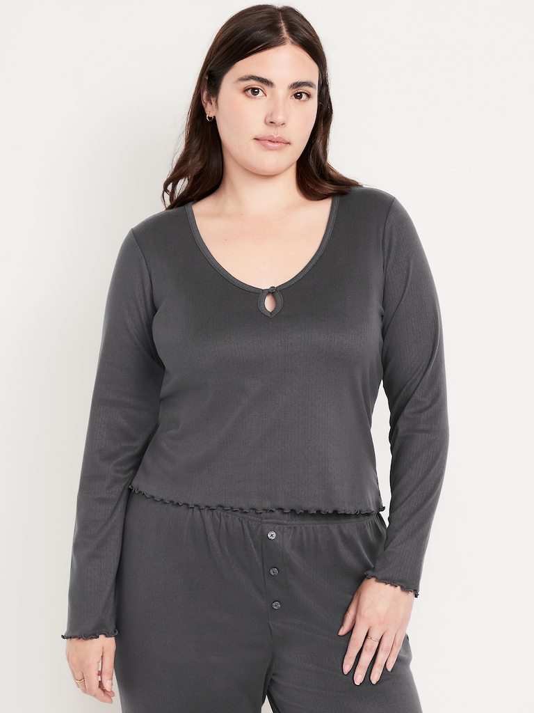 Cozy Lettuce-Edge Pajama Top