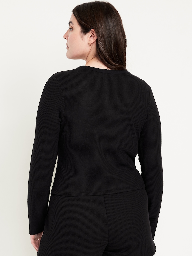 Button-Down Waffle-Knit Sleep Top