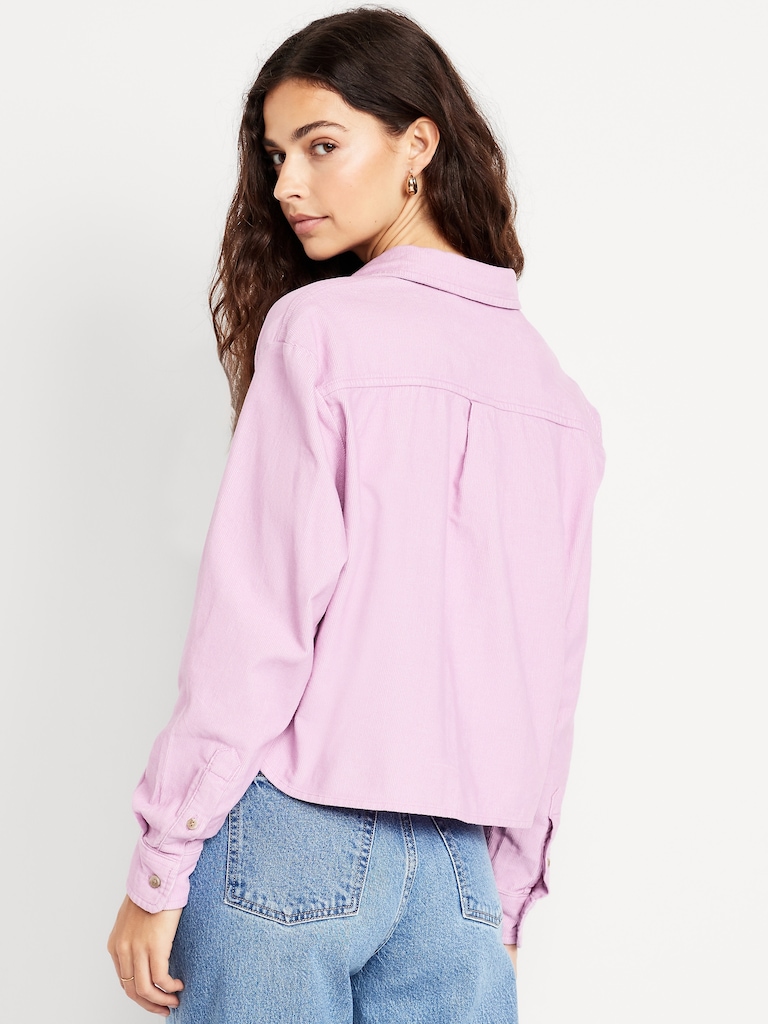Cropped Button-Down Corduroy Shirt