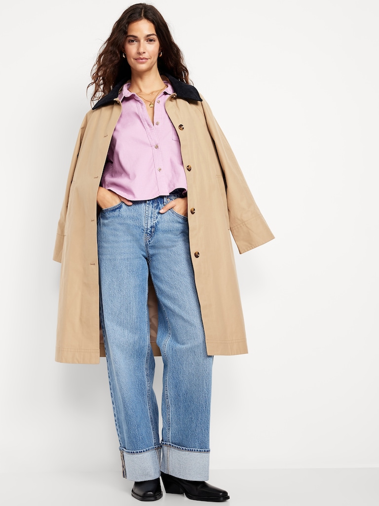 Cropped Button-Down Corduroy Shirt