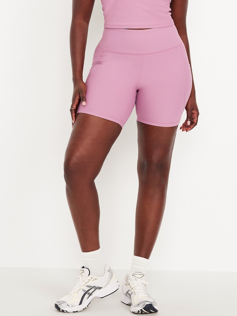 High-Waisted PowerSoft Pocket Biker Shorts -- 6-inch inseam
