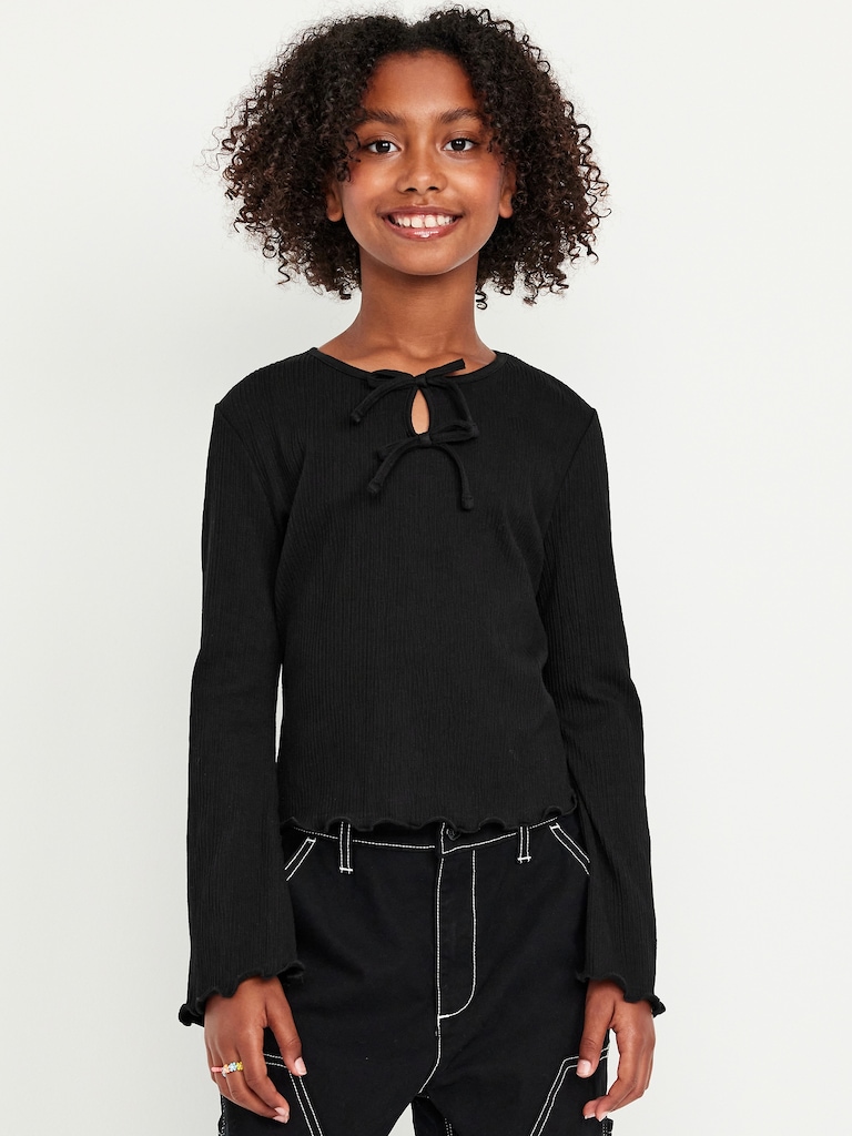 Long-Sleeve Tie-Bow Front Top for Girls