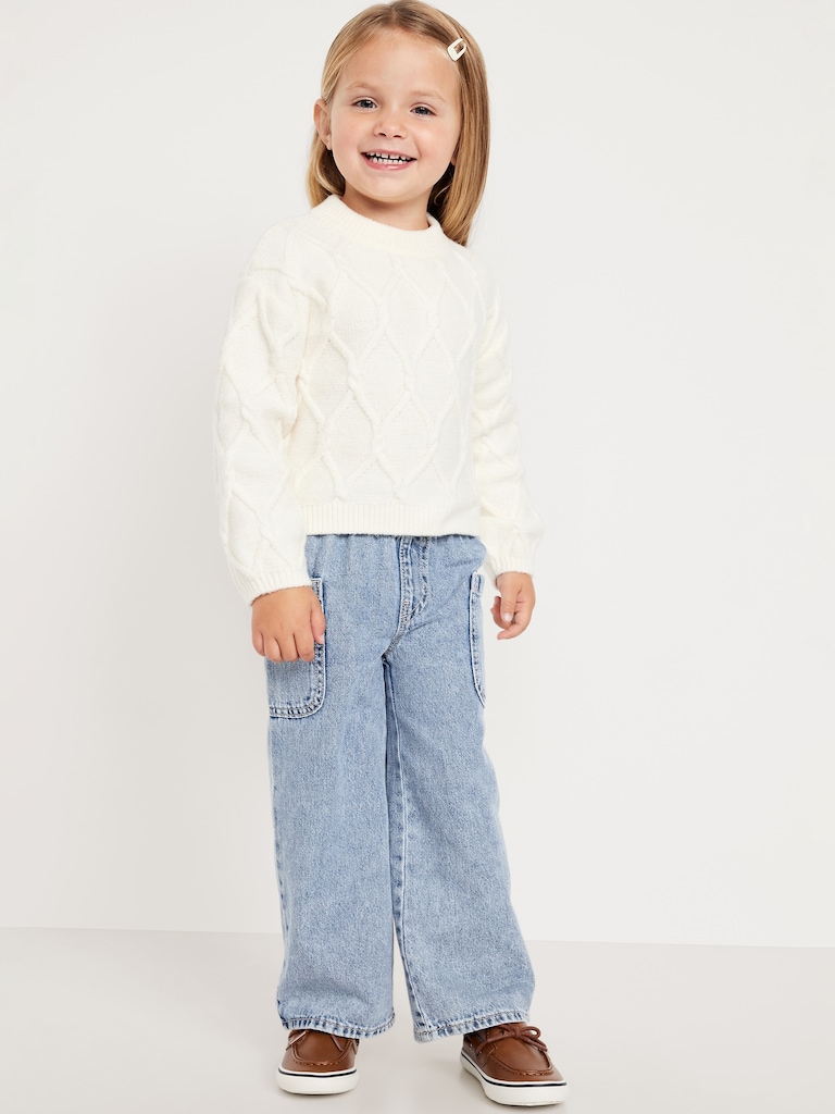 Pull-On Baggy Wide-Leg Cargo Jeans for Toddler Girls