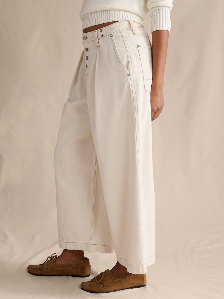 Mid-Rise Loose Pleated Ankle Jean