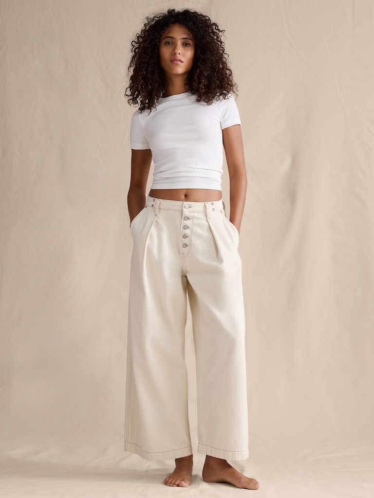 Mid-Rise Loose Pleated Ankle Jean