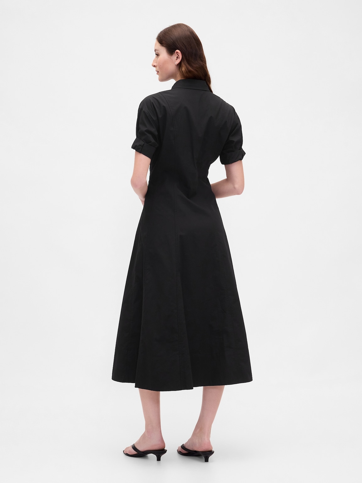 Poplin Roll-Cuff Midi Shirtdress