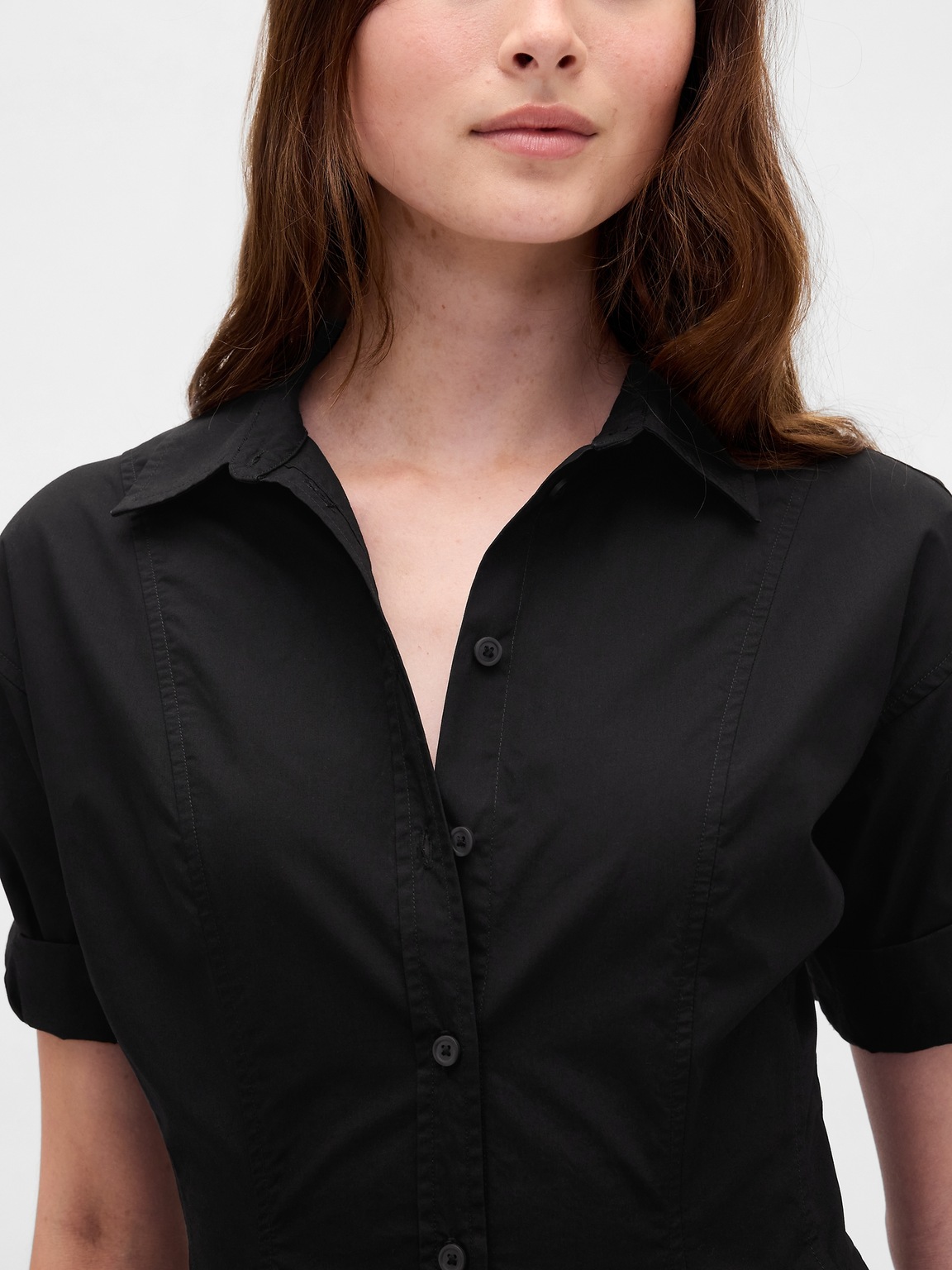 Poplin Roll-Cuff Midi Shirtdress