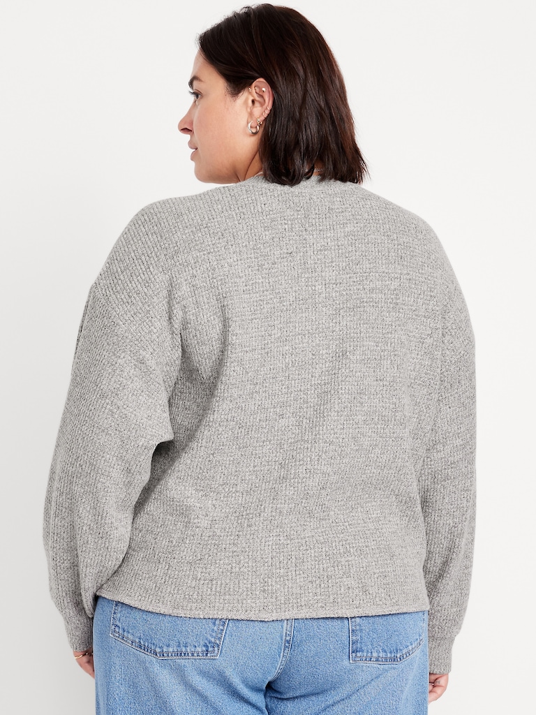 Oversized Cozy Waffle Henley Top