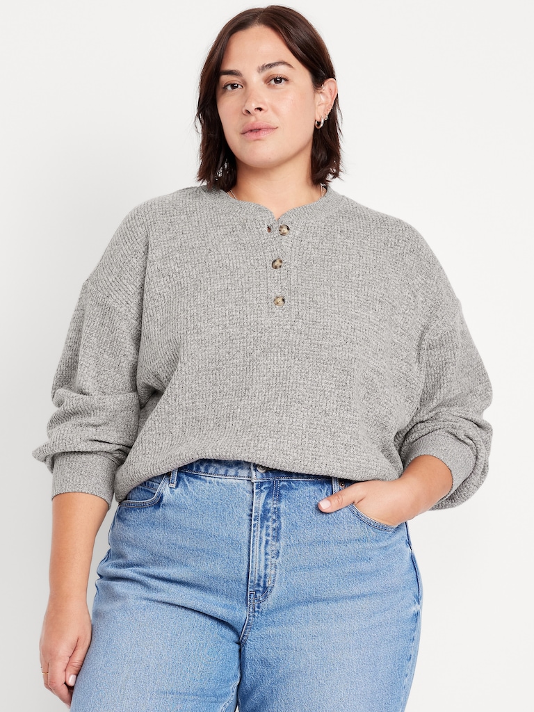 Oversized Cozy Waffle Henley Top