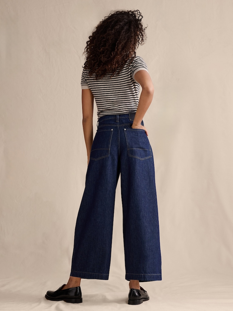 Mid-Rise Loose Pleated Ankle Jean