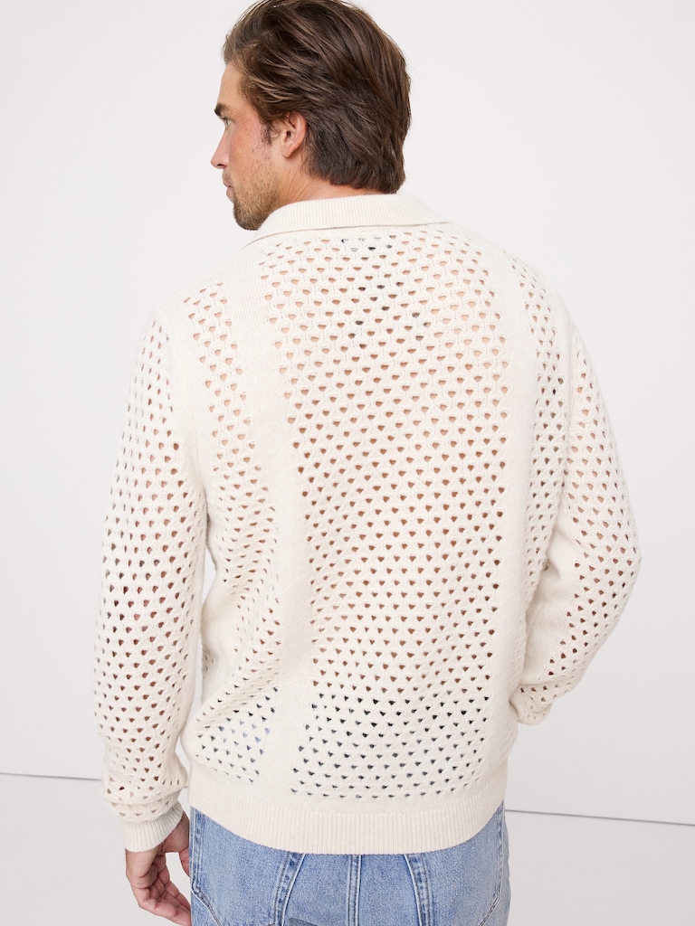 Italian Wool-Blend Mesh Sweater Polo