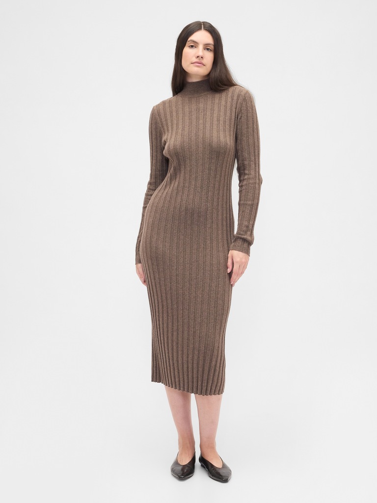 CashSoft Ribbed Mockneck Midi Dress