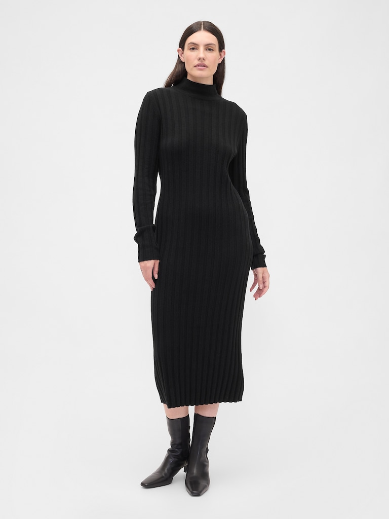 CashSoft Ribbed Mockneck Midi Dress