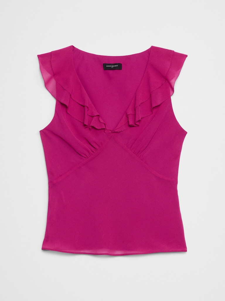 Ruffle V-Neck Chiffon Top