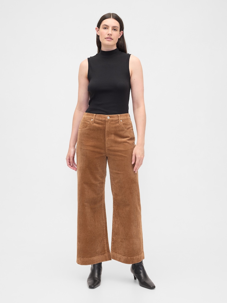 High Rise Wide-Leg Crop Corduroy Pants