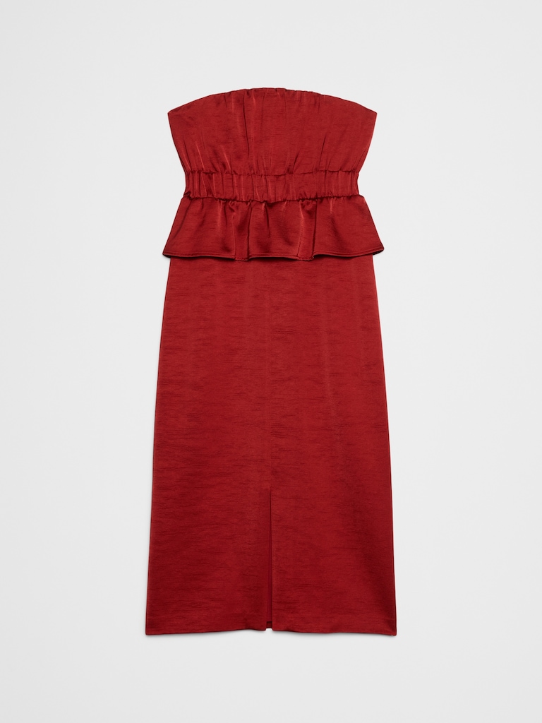 Strapless Peplum Midi Dress