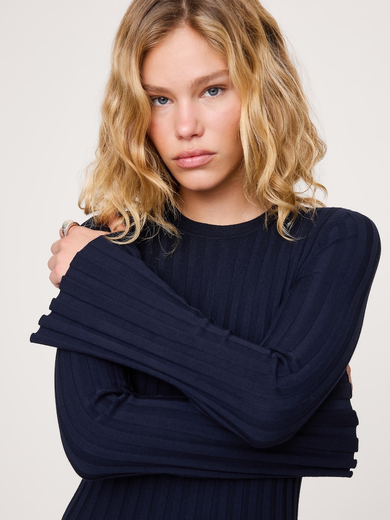 Robe longue côtelée à effet sculptant