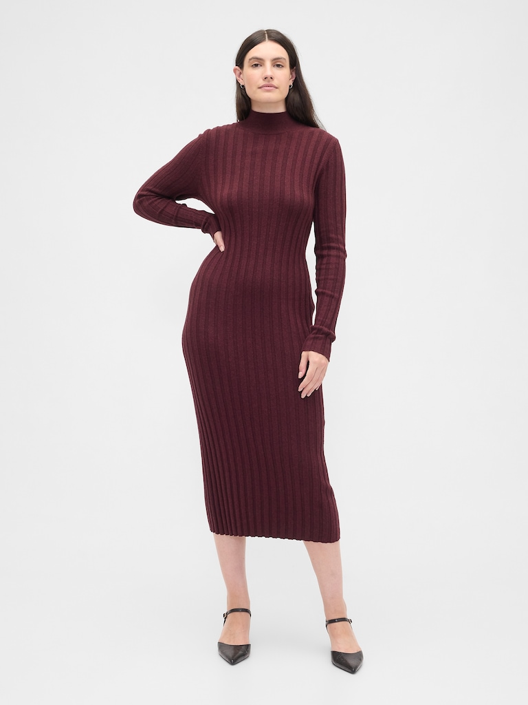 CashSoft Ribbed Mockneck Midi Dress