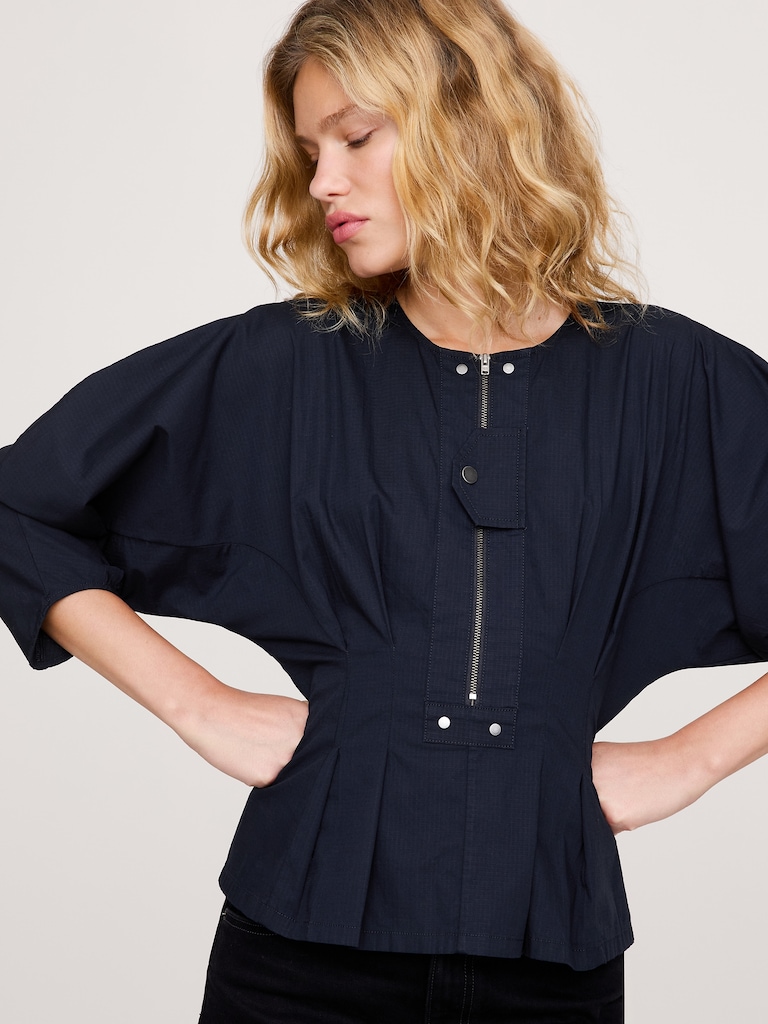 Stretch-Cotton Utility Peplum Top