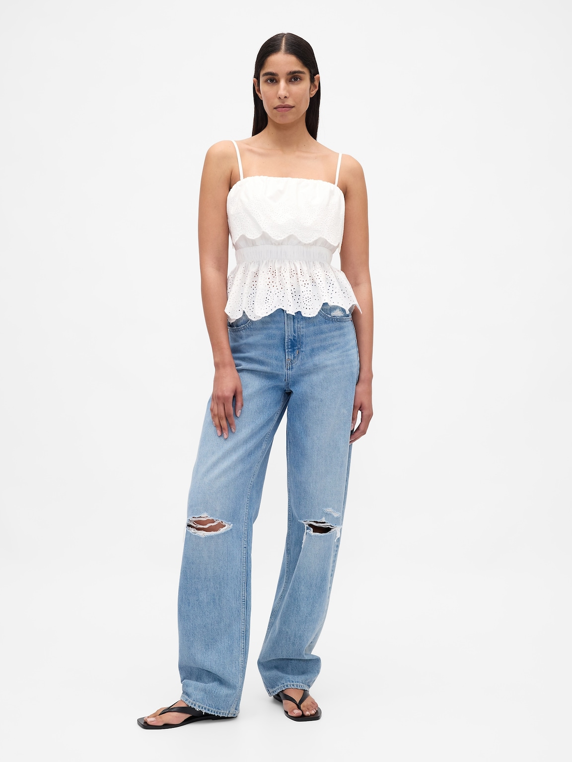 Poplin Eyelet Ruffle Top