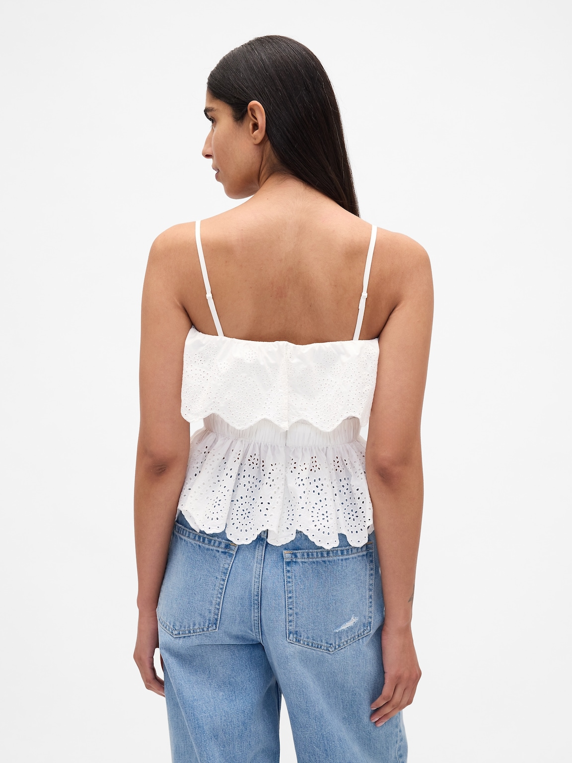Poplin Eyelet Ruffle Top