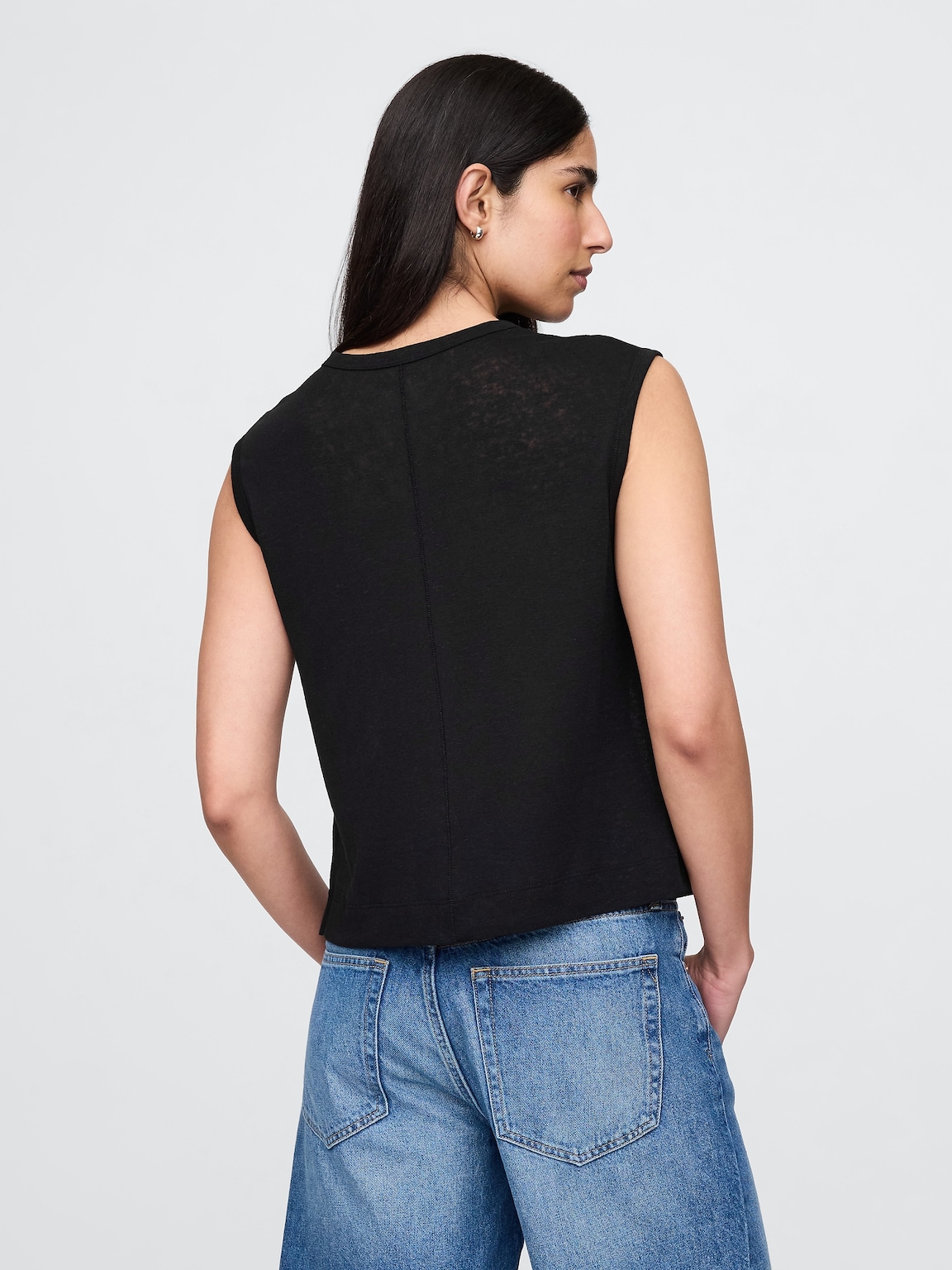 Linen-Blend Crewneck Shell Tank Top